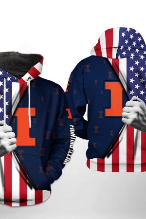 Illinois Fighting Illini NCAA US Flag Hoodie Genxprint