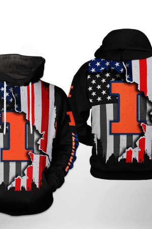 Illinois Fighting Illini NCAA US Flag Hoodie Genxprint