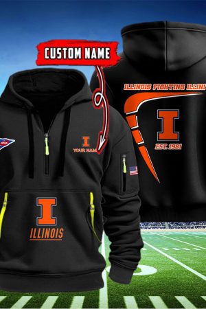 Illinois Fighting Illini Quarter Zip Hoodie Genxprint