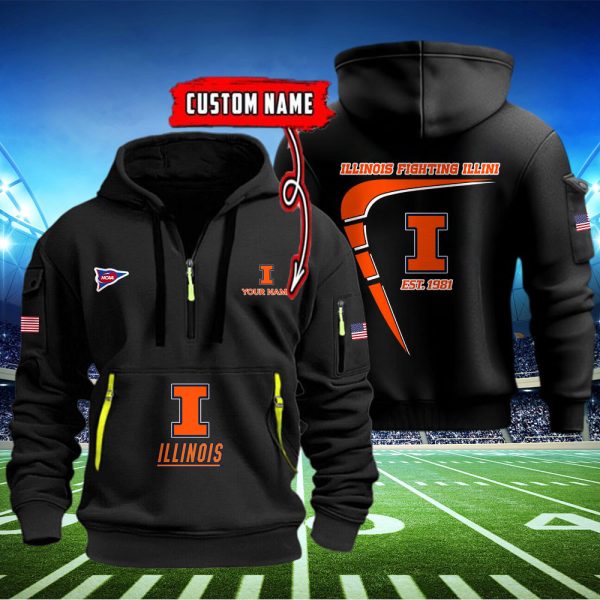 Illinois Fighting Illini Quarter Zip Hoodie Genxprint