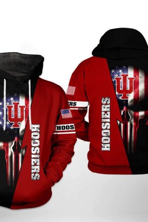 Indiana Hoosiers NCAA US Flag Skull Hoodie Genxprint