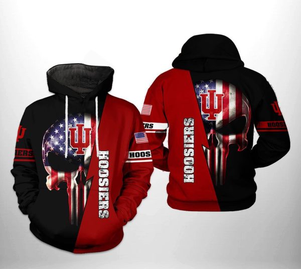 Indiana Hoosiers NCAA US Flag Skull Hoodie Genxprint