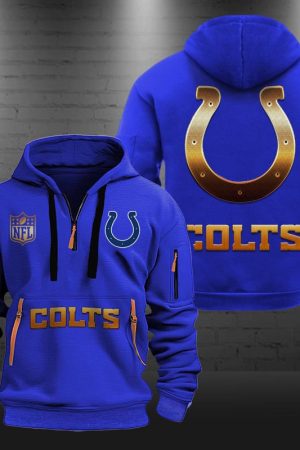 Indianapolis Colts Golden Logo NFL Quarter Zip Hoodie Genxprint
