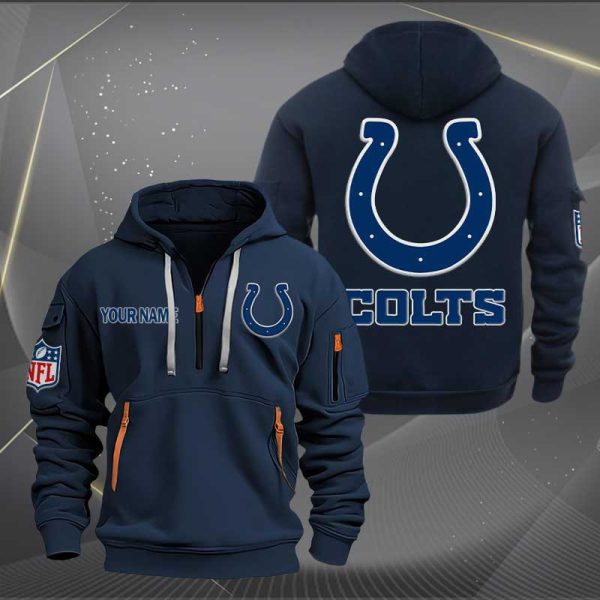 Indianapolis Colts Logo NFL Quarter Zip Hoodie Style Genxprint - Image 2