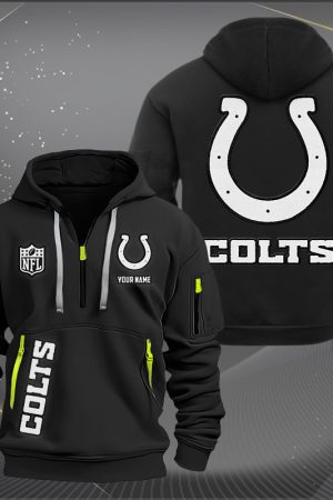 Indianapolis Colts White Logo NFL Quarter Zip Hoodie Genxprint