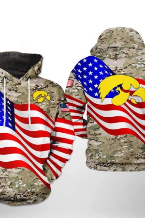 Iowa Hawkeyes NCAA US Flag Camo Veteran Hoodie Genxprint