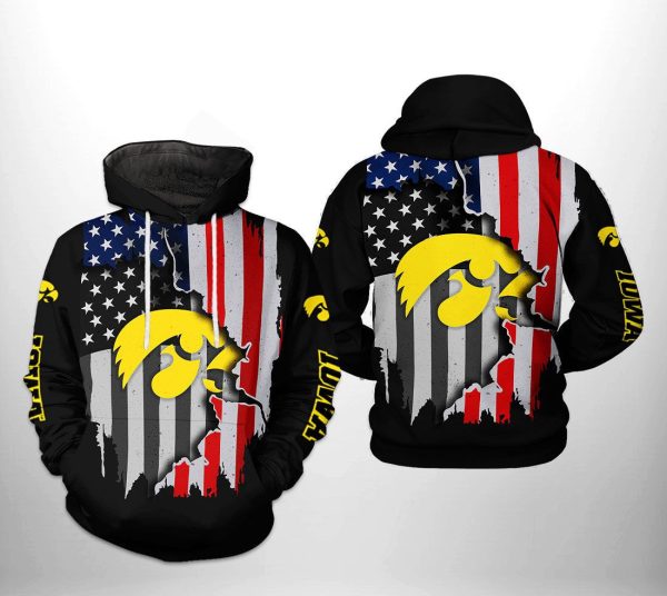 Iowa Hawkeyes NCAA US Flag Hoodie Genxprint
