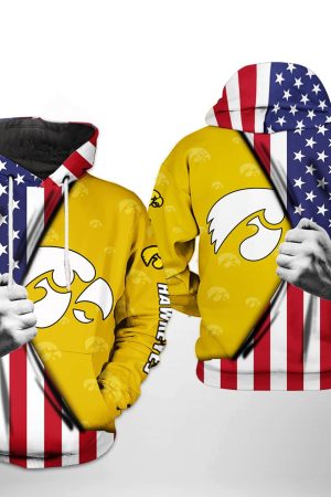 Iowa Hawkeyes NCAA US Flag Hoodie Genxprint