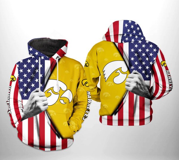 Iowa Hawkeyes NCAA US Flag Hoodie Genxprint