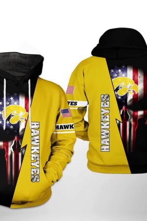 Iowa Hawkeyes NCAA US Flag Skull Hoodie Genxprint