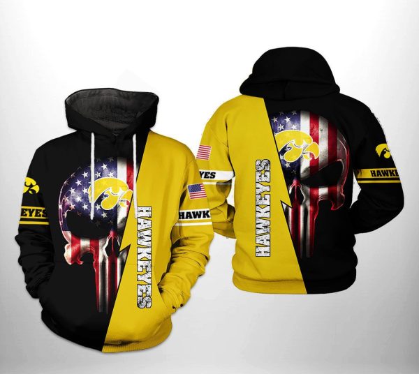 Iowa Hawkeyes NCAA US Flag Skull Hoodie Genxprint