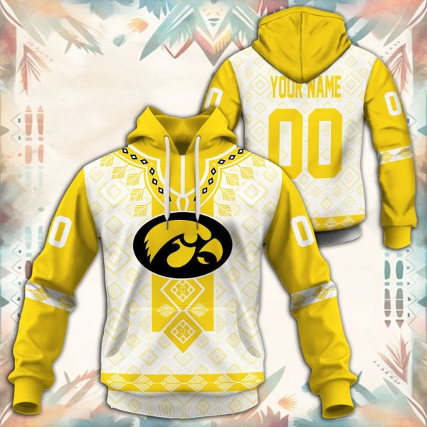 Iowa Hawkeyes Native Tribal Custom Name And Number 3D printed Sweatshirt Hoodie Zipped Hoodie Genxprint