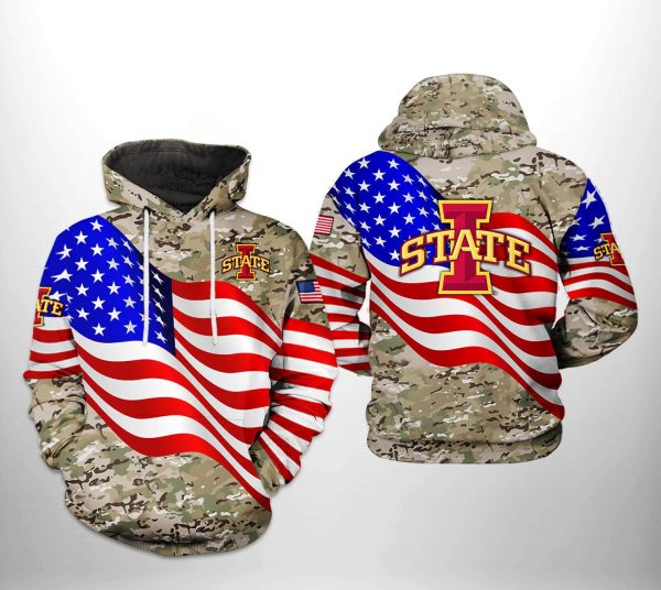 Iowa State Cyclones NCAA US Flag Camo Veteran Hoodie Genxprint