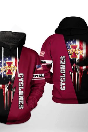 Iowa State Cyclones NCAA US Flag Skull Hoodie Genxprint