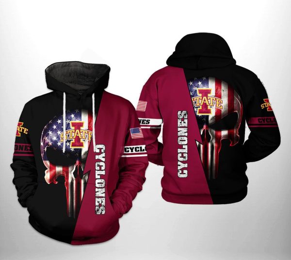 Iowa State Cyclones NCAA US Flag Skull Hoodie Genxprint