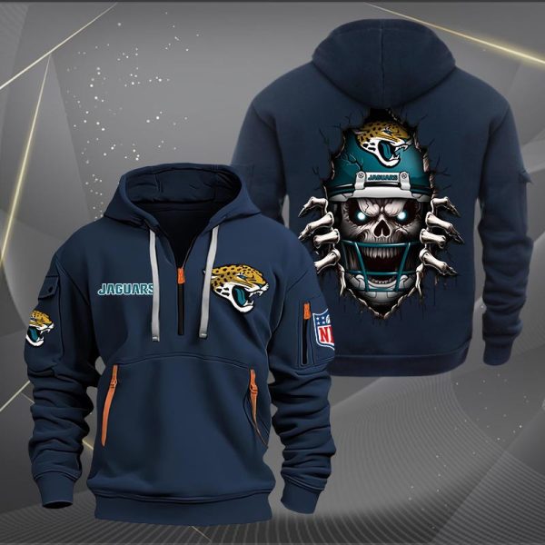 Jacksonville Jaguars Football Player Skull Quarter Zip Hoodie Genxprint - Image 2