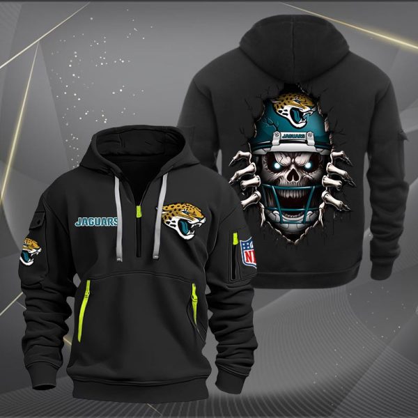 Jacksonville Jaguars Football Player Skull Quarter Zip Hoodie Genxprint - Image 3