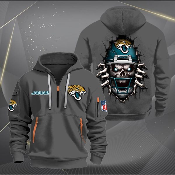 Jacksonville Jaguars Football Player Skull Quarter Zip Hoodie Genxprint - Image 4