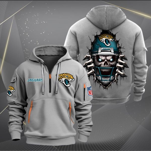 Jacksonville Jaguars Football Player Skull Quarter Zip Hoodie Genxprint - Image 5