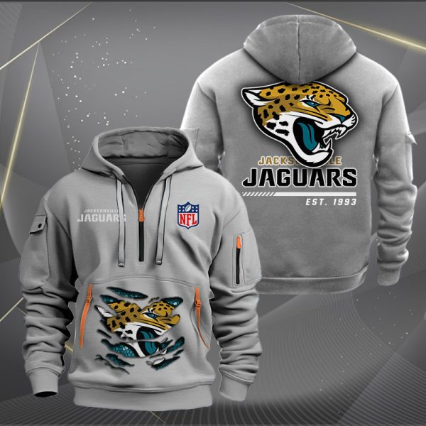 Jacksonville Jaguars Golden Logo NFL Quarter Zip Hoodie Genxprint - Image 3