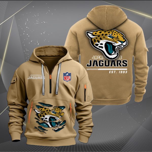Jacksonville Jaguars Golden Logo NFL Quarter Zip Hoodie Genxprint - Image 4