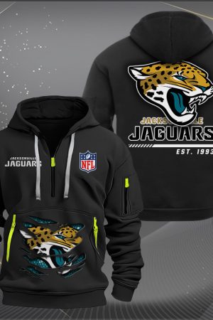 Jacksonville Jaguars Golden Logo NFL Quarter Zip Hoodie Genxprint