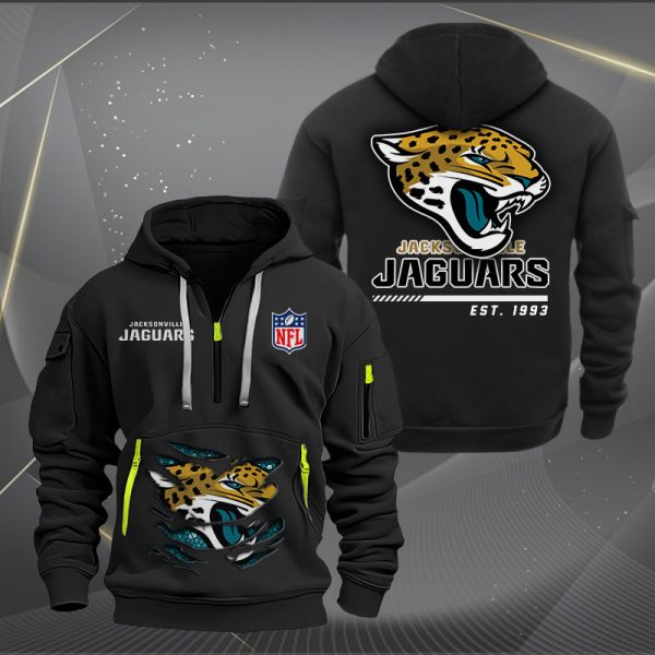 Jacksonville Jaguars Golden Logo NFL Quarter Zip Hoodie Genxprint