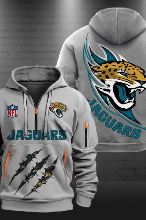 Jacksonville Jaguars Monster Scratch Logo NFL Quarter Zip Hoodie Genxprint