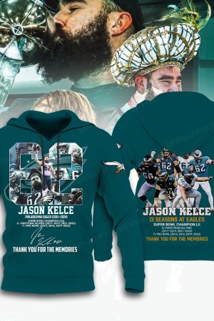 Jason Kelce 62 Philadelphia Eagles Midnight Green Hoodie Genxprint