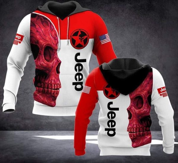 Jeep Lover Gift Jeep Sugar Skull Red All Over Print Hoodie Genxprint