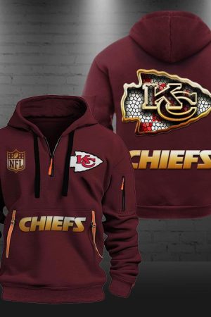Kansas City Chiefs Golden Logo NFL Quarter Zip Hoodie Genxprint