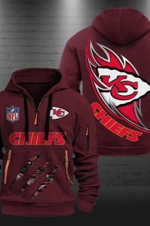 Kansas City Chiefs Monster Scratch Logo NFL Quarter Zip Hoodie Genxprint