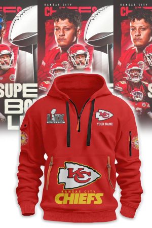 Kansas City Chiefs Super Bowl LIX Quarter Zip Hoodie Genxprint