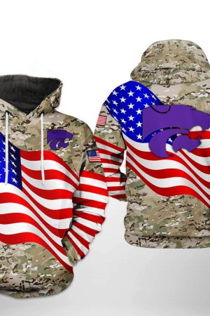 Kansas State Wildcats NCAA US Flag Camo Veteran Hoodie Genxprint