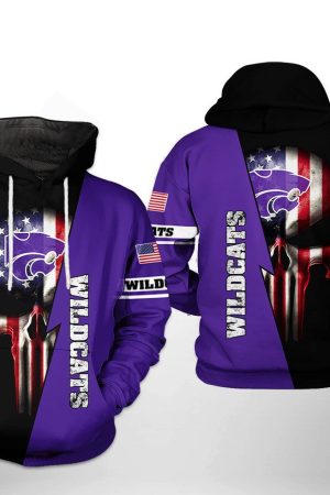 Kansas State Wildcats NCAA US Flag Skull Hoodie Genxprint