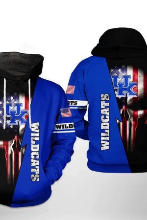 Kentucky Wildcats NCAA US Flag Skull Hoodie Genxprint
