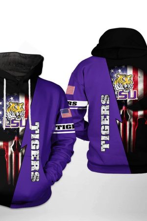 LSU Tigers NCAA US Flag Skull Hoodie Genxprint