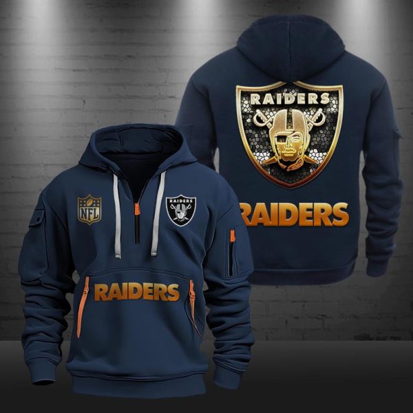 Las Vegas Raiders Golden Logo NFL Quarter Zip Hoodie Genxprint - Image 2