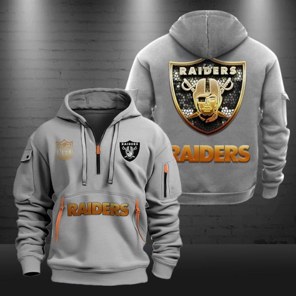 Las Vegas Raiders Golden Logo NFL Quarter Zip Hoodie Genxprint - Image 3
