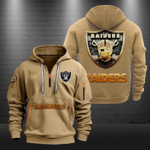 Las Vegas Raiders Golden Logo NFL Quarter Zip Hoodie Genxprint - Image 4