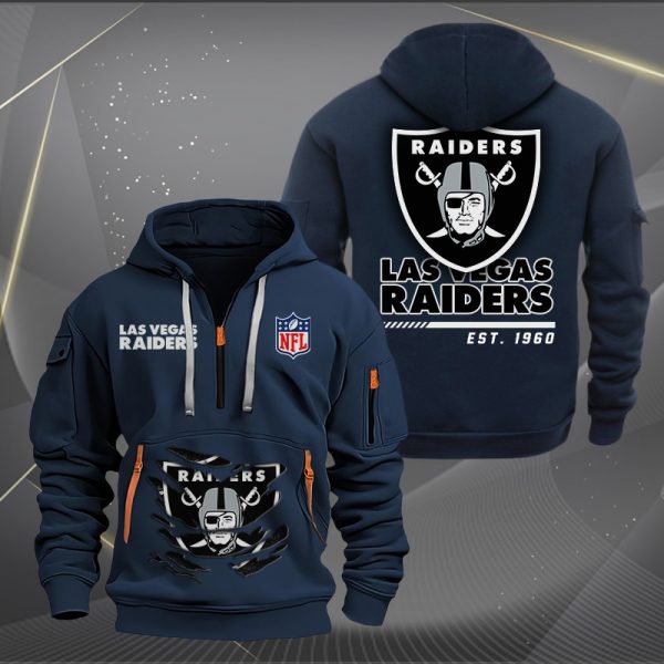 Las Vegas Raiders Monster Scratch 2 Logo NFL Quarter Zip Hoodie Genxprint - Image 2