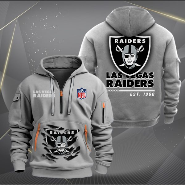 Las Vegas Raiders Monster Scratch 2 Logo NFL Quarter Zip Hoodie Genxprint - Image 3