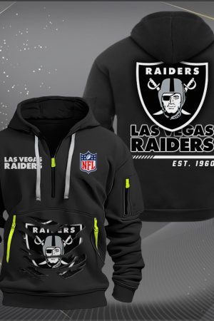 Las Vegas Raiders Monster Scratch 2 Logo NFL Quarter Zip Hoodie Genxprint