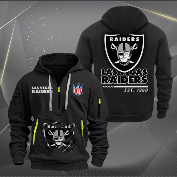 Las Vegas Raiders Monster Scratch 2 Logo NFL Quarter Zip Hoodie Genxprint