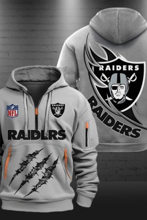Las Vegas Raiders Monster Scratch Logo NFL Quarter Zip Hoodie Genxprint