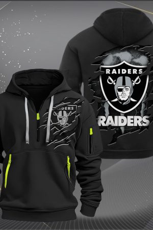 Las Vegas Raiders Scratch Logo NFL Quarter Zip Hoodie Style Genxprint