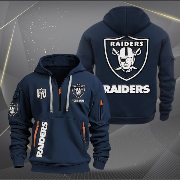 Las Vegas Raiders White Logo NFL Quarter Zip Hoodie Genxprint - Image 2