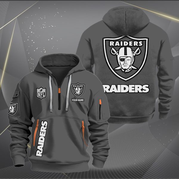 Las Vegas Raiders White Logo NFL Quarter Zip Hoodie Genxprint - Image 3