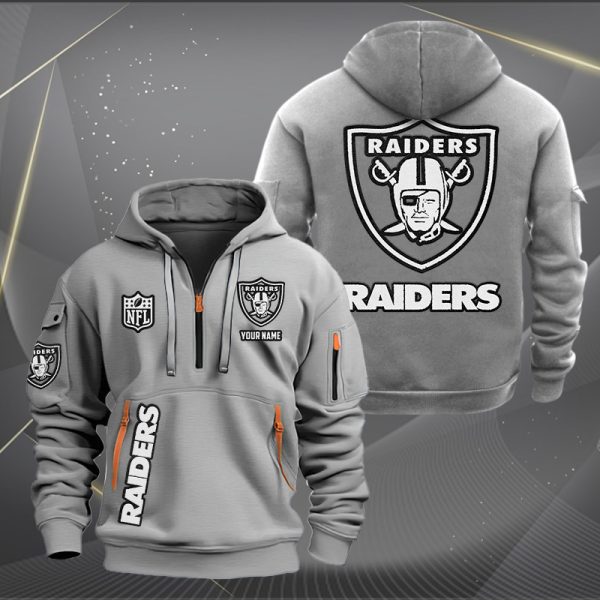 Las Vegas Raiders White Logo NFL Quarter Zip Hoodie Genxprint - Image 4