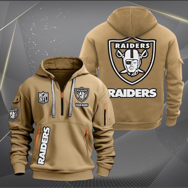 Las Vegas Raiders White Logo NFL Quarter Zip Hoodie Genxprint - Image 5
